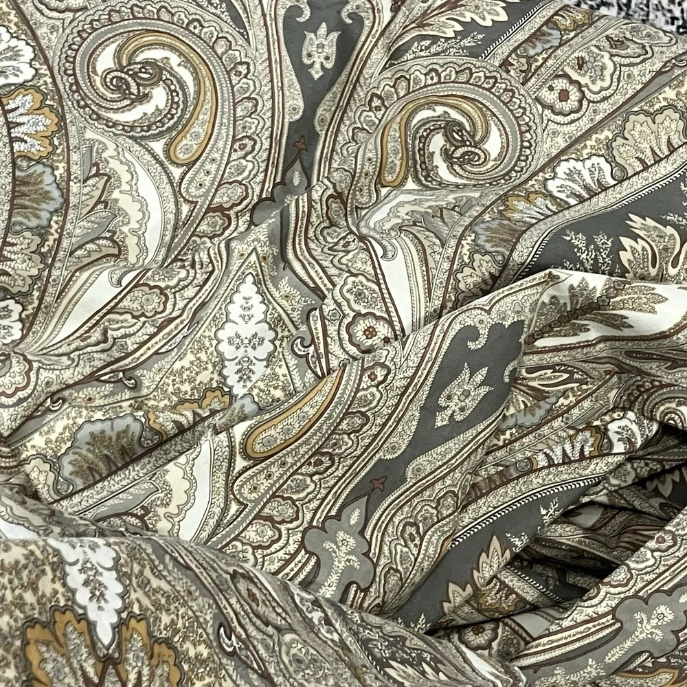 Pottery Barn Full Queen Duvet Cover Paisley Medallion Gray Taupe Neutral